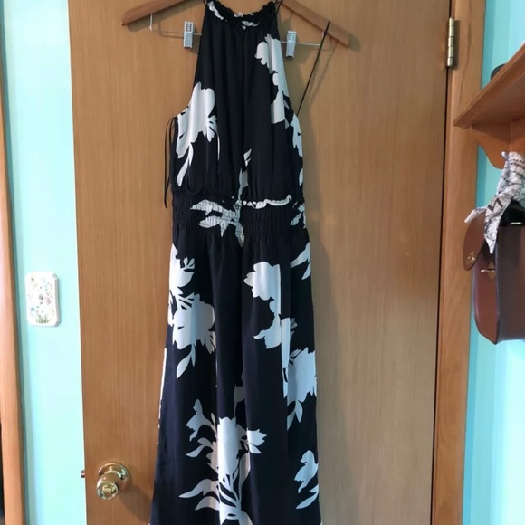 Joie Silk Jerelle Dress, Midi Halter, Side Slit, Black Floral, XS - Picture 4 of 9